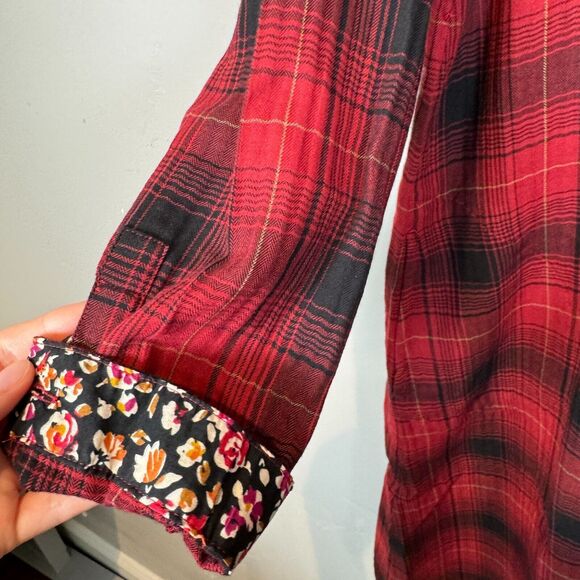 J. Jill Plaid Flannel Long Sleeve Size XS Red Black Tunic Length Button Up Shirt - Picture 6 of 9